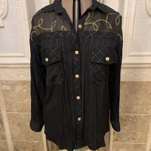 Kashel. Sz 12. Vintage. Rayon. USA Embellished. Metallic. Button Cuffs. WTC